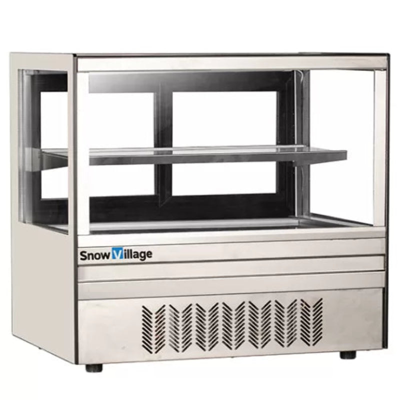 Snow Village display case with glass front on a white background