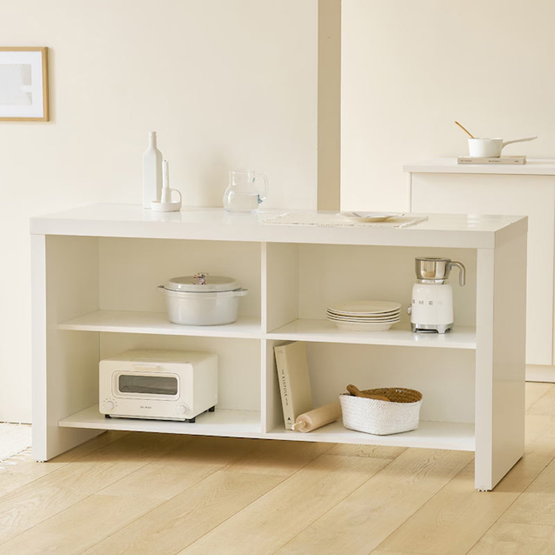 Alex White Kitchen Island with thick wood top and storage shelves