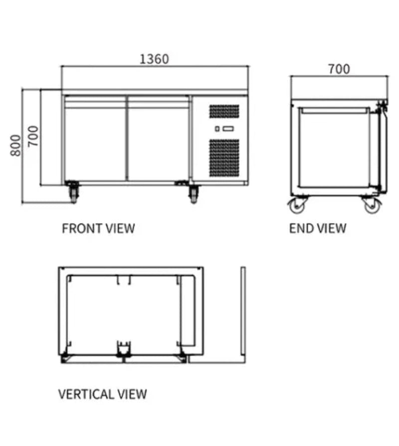 Stainless Steel Double Door Workbench Freezer GNF1360T2 Catchers