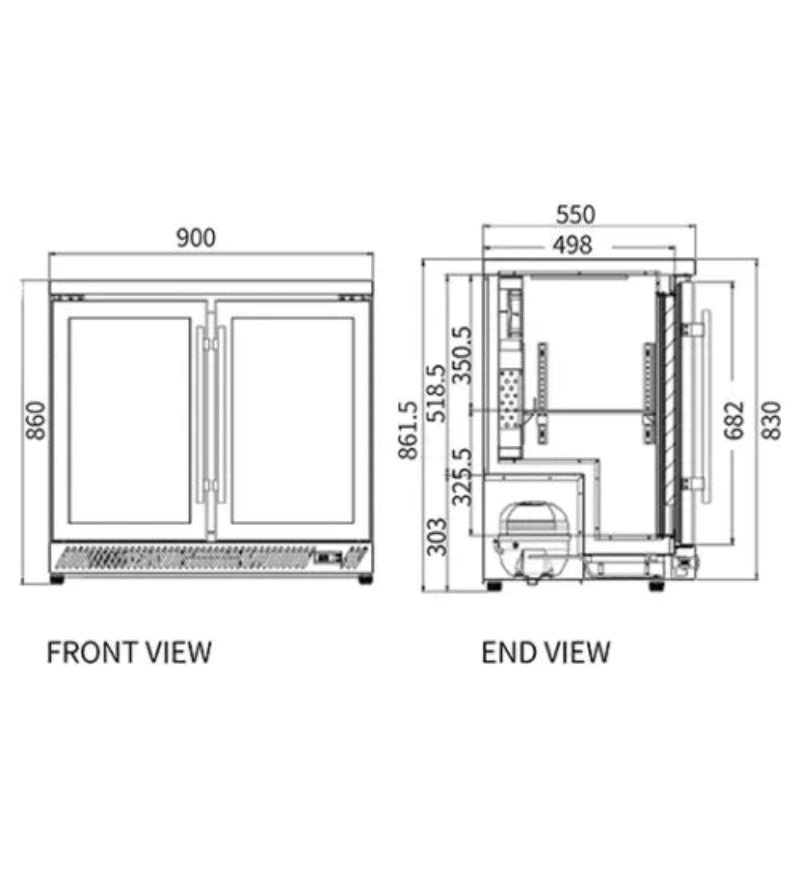 Under Bench Double Door Bar Cooler BT-900FS/F Catchers