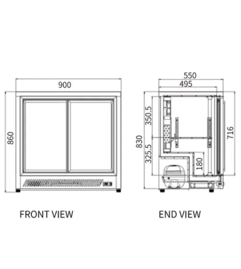 Under Bench Double Sliding Door Bar Cooler BT-900FYS/FY Catchers