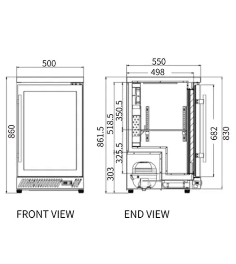 Under Bench Single Door Bar Cooler BT-500FS/F Catchers