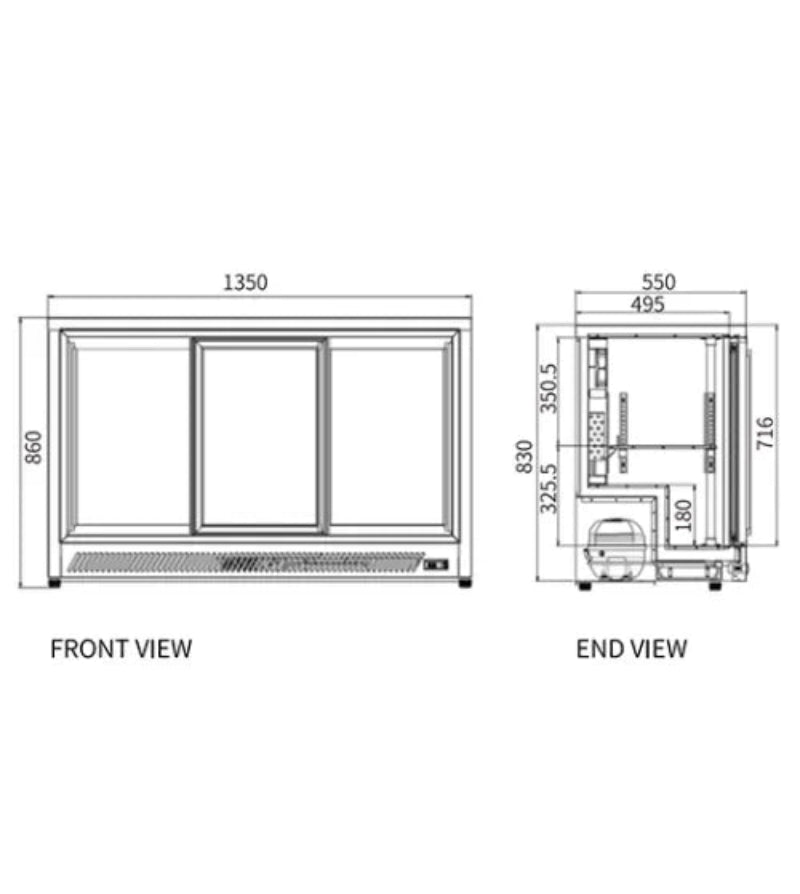 Under Bench Triple Sliding Door Bar Cooler BT-1350FYS/FY Catchers