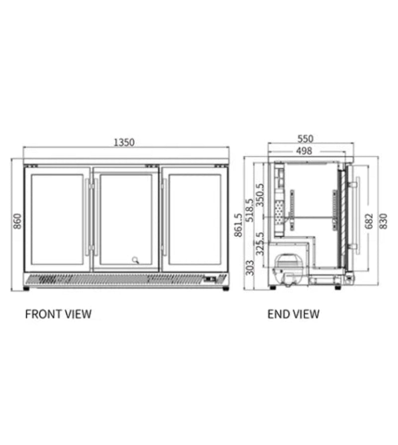 Under Bench Triple Door Bar Cooler BT-1350FS/F Catchers