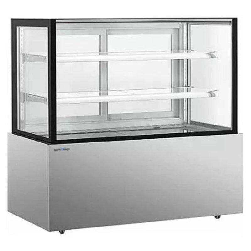 Display case with glass front on a white background