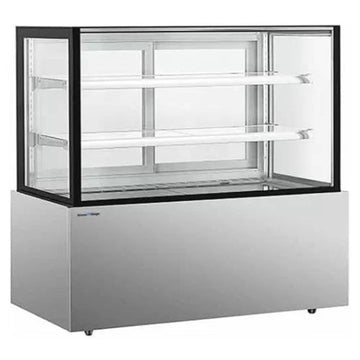 Display case with glass front on a white background