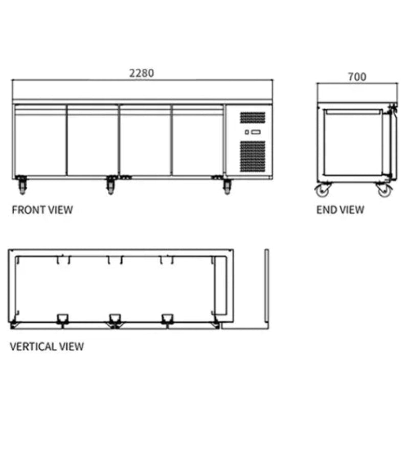 Stainless Steel Four Door Workbench Fridge GNR2280T4 Catchers