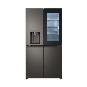 Modern refrigerator with glass door on a white background
