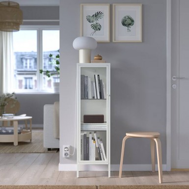 [IKEA] BAGGEBO Cabinet with glass doors, metal/white, 34x30x116 cm