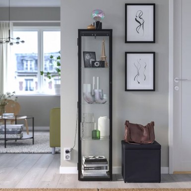 [IKEA] BLALIDEN Glass-door cabinet, black, 35x32x151 cm
