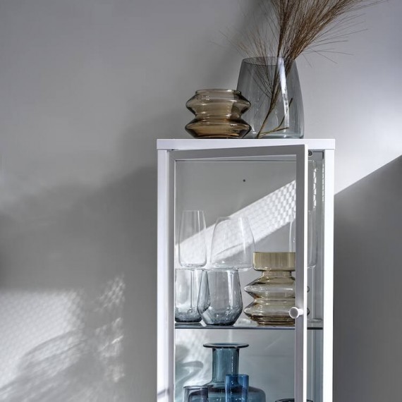 BAGGEBO Cabinet with glass doors, metal/white, 34x30x116 cm
