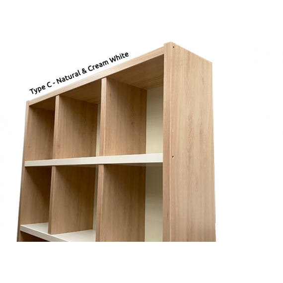 Bookcase - Type C - Natural W Cream White Backboard  - Jun